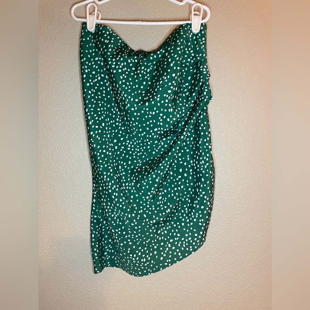 Asymmetrical Green & White Patterned Mini Skirt
